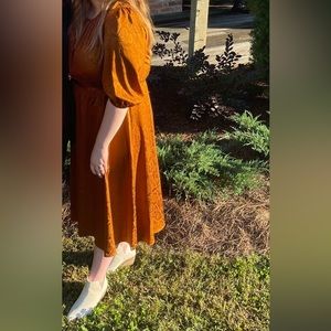Orange Silk Pattern Midi Dress